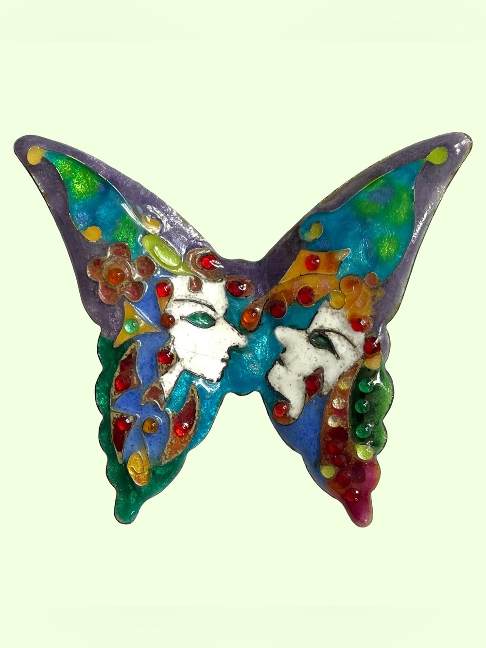 Surrealist Colorful Butterfly Portrait Brooch